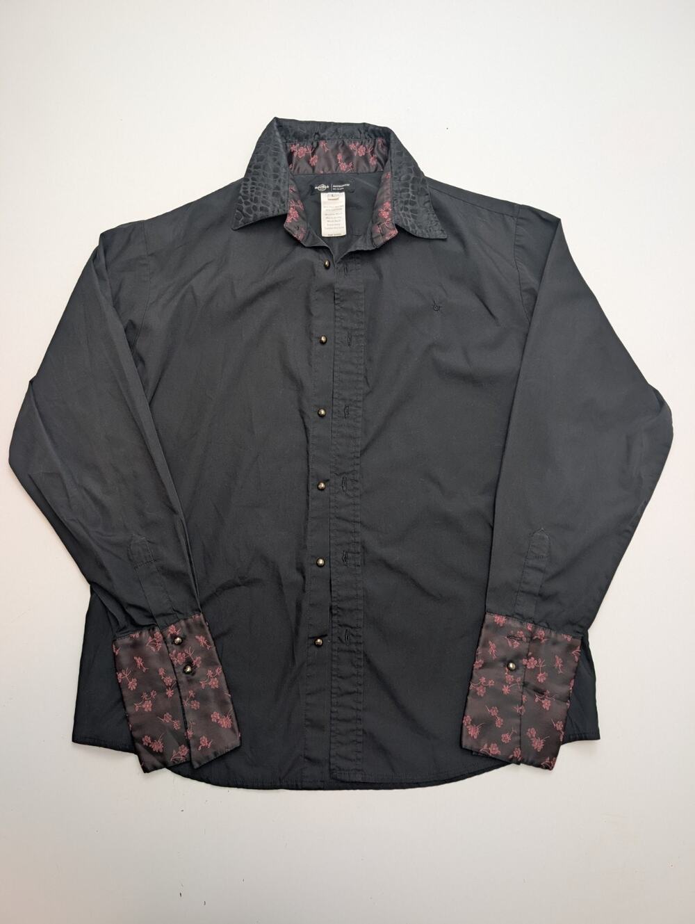 Hard Rock XL Black Button Up Shirt Long Sleeve Flip Cuff Floral